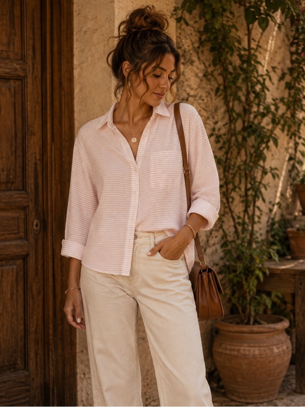 🔥 Pink and White Striped Shirt